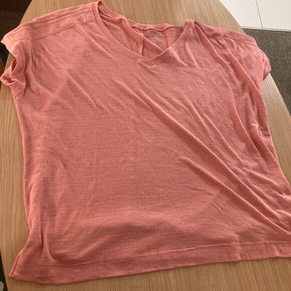 Lane Bryant Pink Knit Top 18/20 Short Sleeve Textured GUC Polyester Rayon Blend - Picture 1 of 3